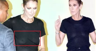 Yastan Çıkan Celine Dion'un Flaşlar Patlayınca Göğüs Uçları Belli Oldu