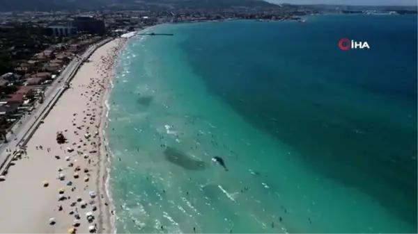 Çeşme'de bayram sevinci...Plajlar havadan görüntülendi