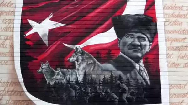 42 metrelik Atatürk'lü mural çalışması beğeni topladı