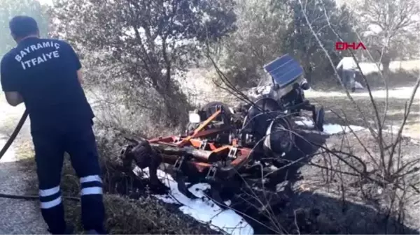 Çanakkale otları yakarken alev alan traktörü kullanılamaz hale geldi