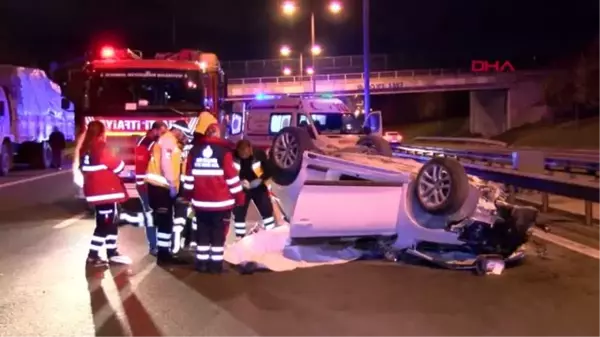 Tem'de otomobil kamyona çarpıp takla attı: 2 ölü, 1 ağır yaralı