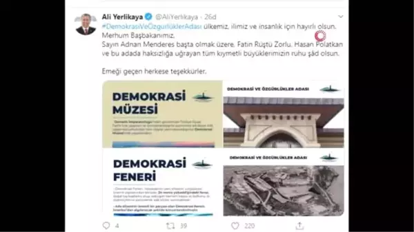 İstanbul Valisi Yerlikaya'dan Demokrasi ve Özgürlükler Adası paylaşımı