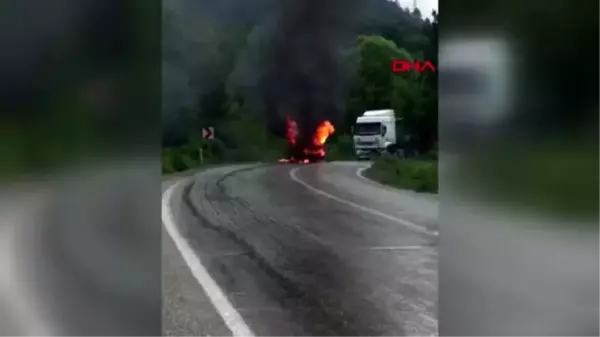 BOLU TIR'la çarpışan otomobil alev aldı, sürücü öldü