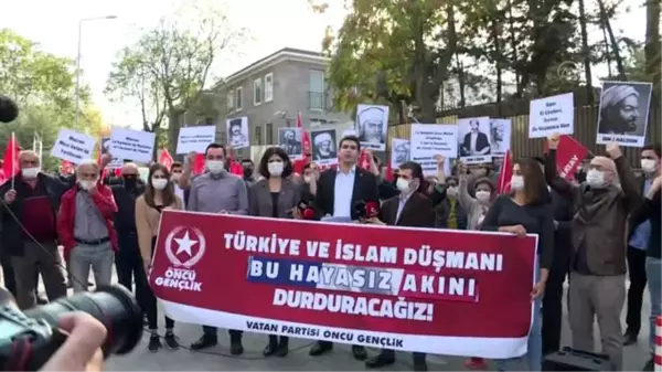 Son dakika gündem: Vatan Partililer, Macron ve Charlie Hebdo dergisini Fransa'nın Ankara Büyükelçiliği önünde protesto etti