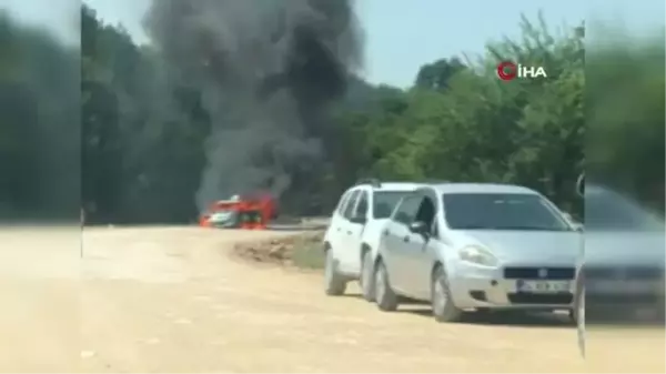 Gezmeye geldikleri yaylada otomobilleri alev alev yandı