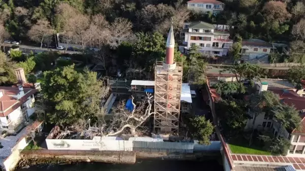 Vaniköy Camii'ndeki restorasyon çalışmaları havadan görüntülendi