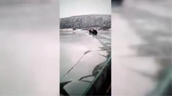 Mada Adası sakinlerinin buz tutan göldeki zorlu ulaşımı