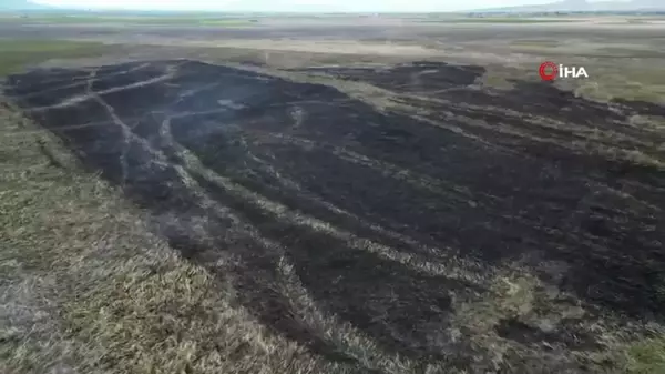 Eber Gölü'nün yanan bölümü havadan görüntülendi