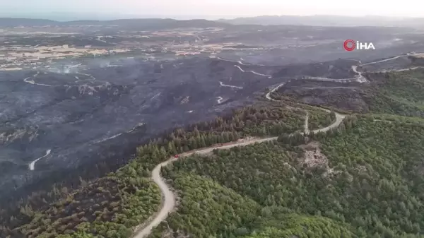 Tarihi Gelibolu Yarımadası'ndaki yangın dron ile görüntülendi