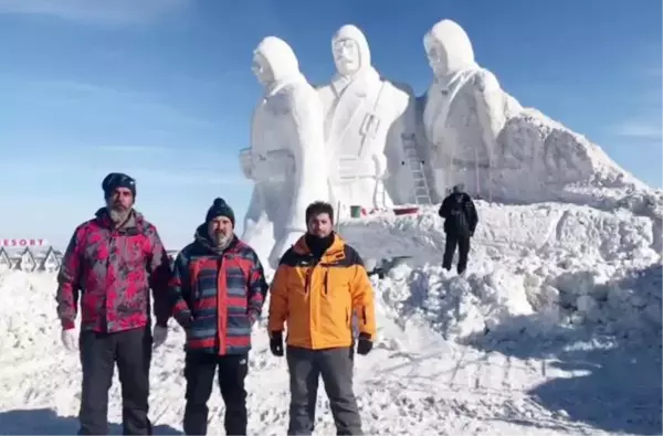 Hayata geçirilecek kardan şehit heykellerinin yapımına başlandı