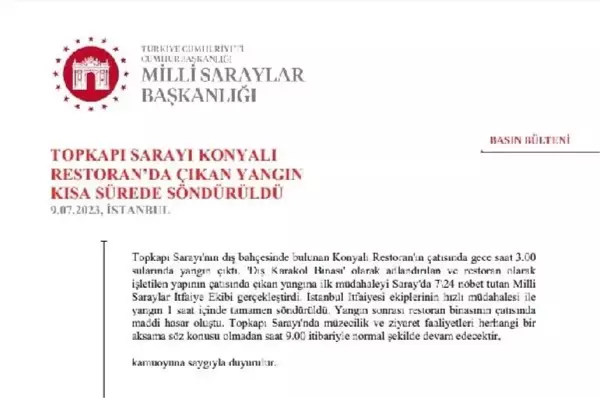 Topkapı Sarayı'nda çatı yangını