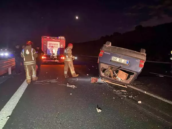 Kuzey Marmara Otoyolu'nda takla atan otomobil metrelerce sürüklendi: 2 yaralı