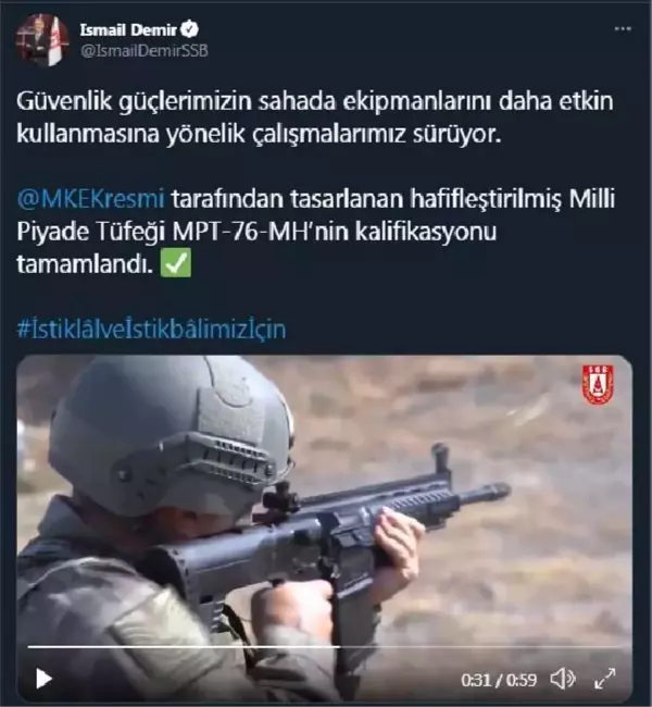 Hafifleyen Milli Piyade Tüfeği göreve hazır