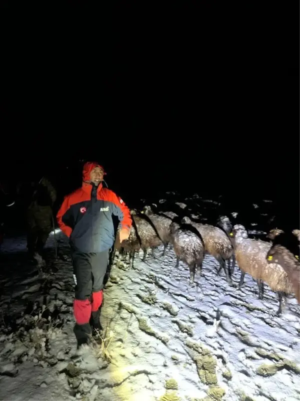 Ağrı'da kar yağışı ve tipiye mahsur kalan çobanlar ve koyunlar kurtarıldı