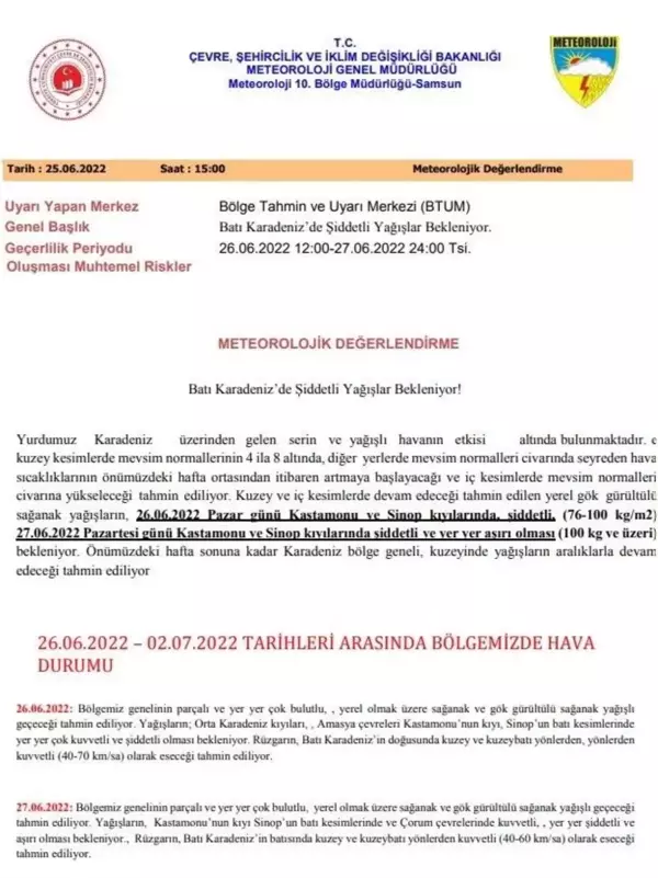 Sinop ve Kastamonu için korkutan uyarı: 100 kg yağış düşebilir