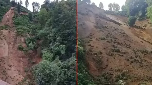 Çay tarlasında heyelan paniği! Bir kişinin son anda kaçmayı başardığı o anlar kamerada