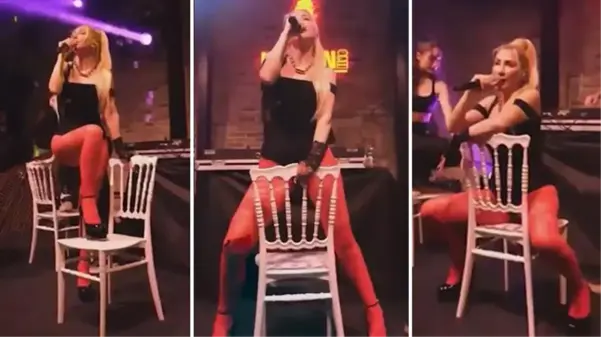 Sahne performanslarına bir yenisini daha ekleyen Hande Yener, sandalye üzerinde dans etti