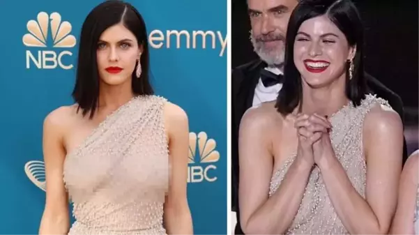 Ödül törenine iç çamaşırsız elbiseyle katılan Alexandra Daddario, ışıklar açılınca frikik verdi