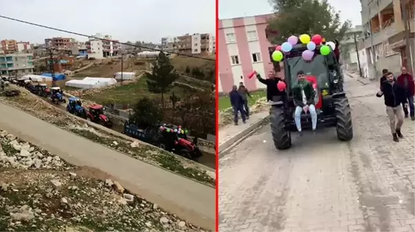 Böylesi daha önce hiçbir düğünde yaşanmadı: Gelini almaya bu sefer traktörle gittiler