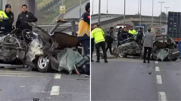 Önce bariyerlere sonra tıra çarptı! Beylikdüzü'nde hızla gelen otomobil iki kişiye mezar oldu