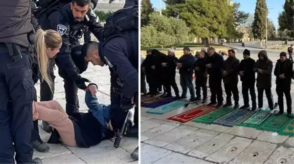 Gece yarısı Mescid-i Aksa'yı basan İsrail polisi yine rahat durmadı! Namaz kılan cemaati engellediler