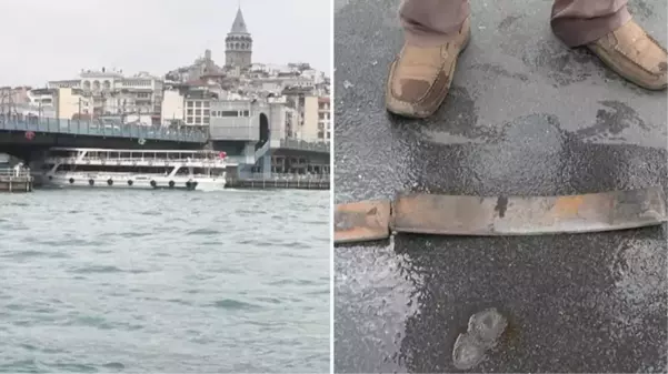 Galata Köprüsü altından geçen tekne, köprüye çarptı