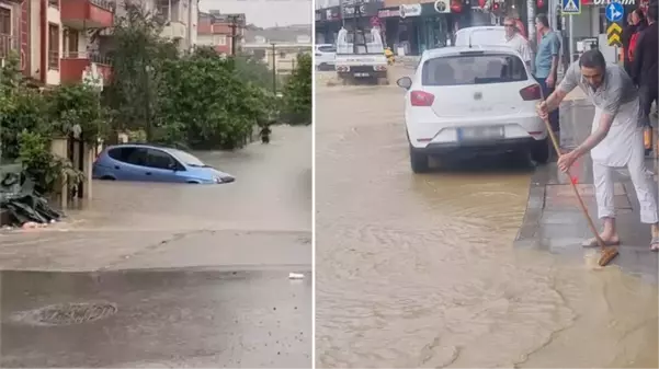 İzmit'te sağanak hayatı felç etti! Dere taştı, caddeler su altında kaldı