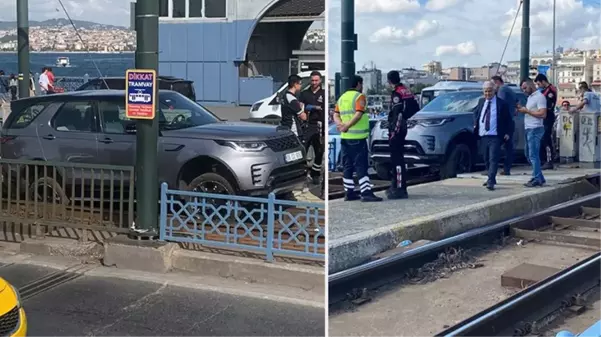 Galata Köprüsü'nde tramvay yoluna giren cip nedeniyle seferler aktarmalı olarak yapılıyor