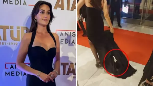 Atatürk filminin galasında talihsiz anlar! Başrol oyuncusu Esra Bilgiç'in elbisesi yırtıldı