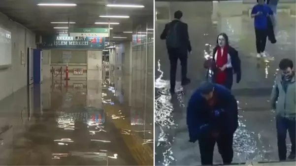 Ankara'da kuvvetli yağış sonrası metroyu su bastı! O anlar kamerada