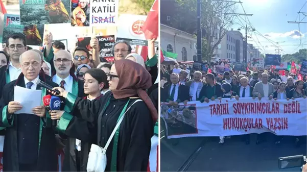 İstanbul 2 Nolu Barosu'ndan Gazze'deki katliama tepki! Açtıkları pankart yürüyüşe damga vurdu