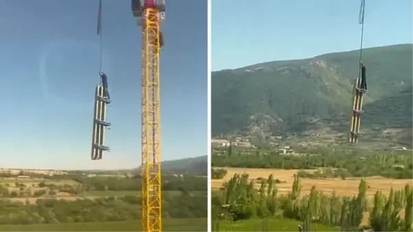 Hastane inşaatında yürekler ağza geldi! Vincin tepesinde hiçbir önlem almadan çalıştı