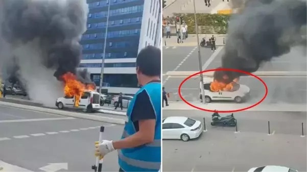 Kartal'da adliye önüne getirdiği aracını ateşe verdi: Yurtdışından geliyorum, 2 sene kesilmiş cezam var