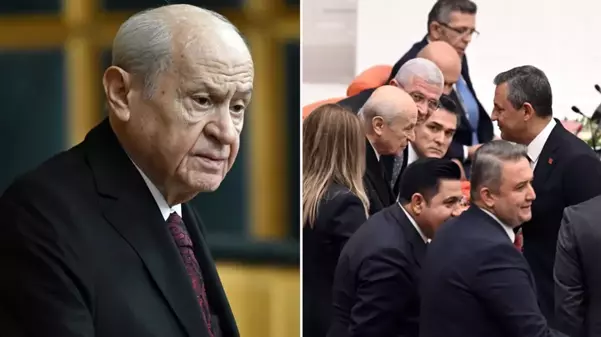 Bahçeli, topa tuttuğu Özgür Özel ve DEM Partililerle tokalaştı