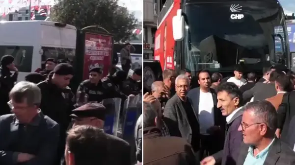 Esenyurt Belediyesi'ne gitmeye çalışan CHP otobüsü polis barikatına takıldı