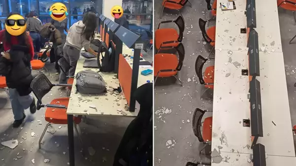 Yıldız Teknik Üniversitesi'nin yeni inşa edilen kütüphanesinde isyan ettiren görüntü