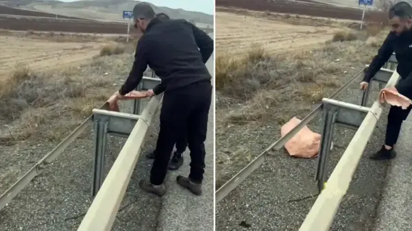 Yol kenarına bırakılan çuvalı açan vatandaşlar, korkunç bir manzarayla karşılaştı