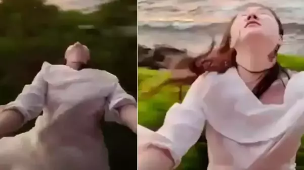 Trenden sarkarak poz veren genç kız, ağaca çarparak düştü