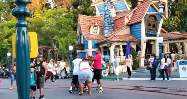 ABD'de bulunan ünlü eğlence parkı Disneyland'da çıkan kavganın görüntüleri sosyal medyada olay oldu