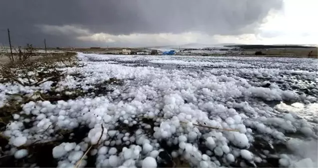 Etkili olan dolu yağışı Ardahan'ı beyaza bürüdü