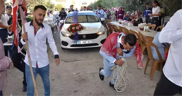 Damat, 1,5 tonluk gelin arabasını 100 metre çekerek baba evine götürdü