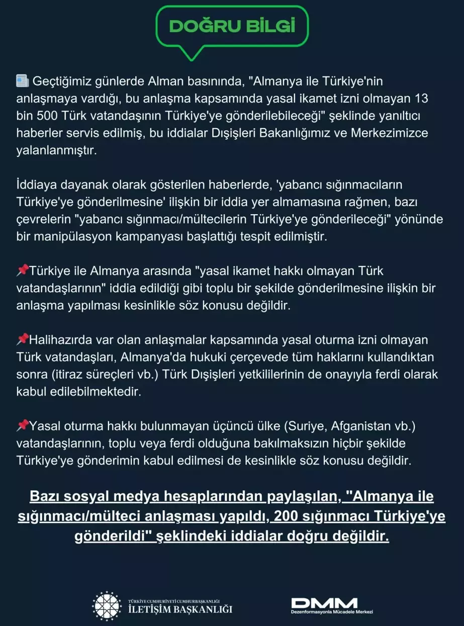 Almanya ile Sığınmacı Anlaşması İddiaları Yalanlandı