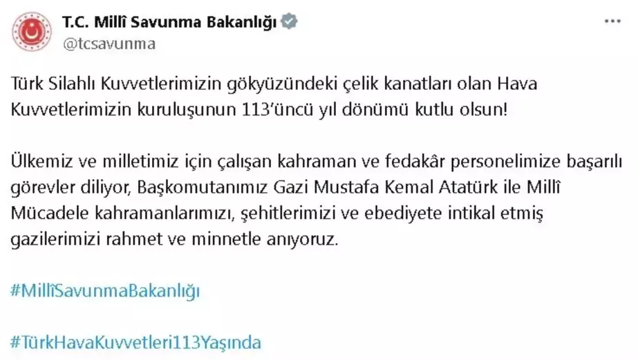 Hava Kuvvetleri Komutanlığı'nın 113. yıl dönümü kutlandı