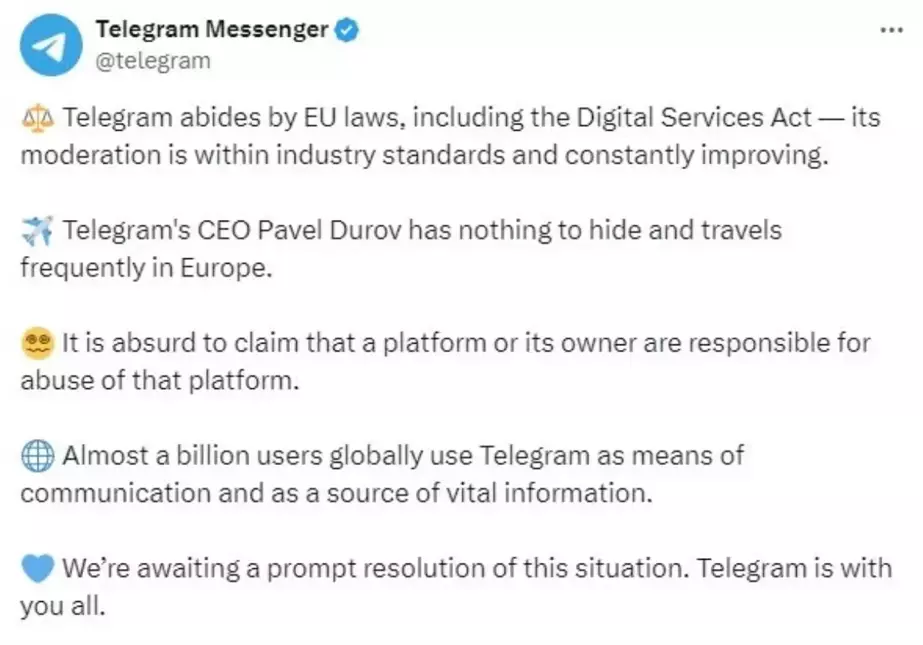 Telegram CEO'su Pavel Durov'un gözaltına alınmasıyla ilgili açıklama