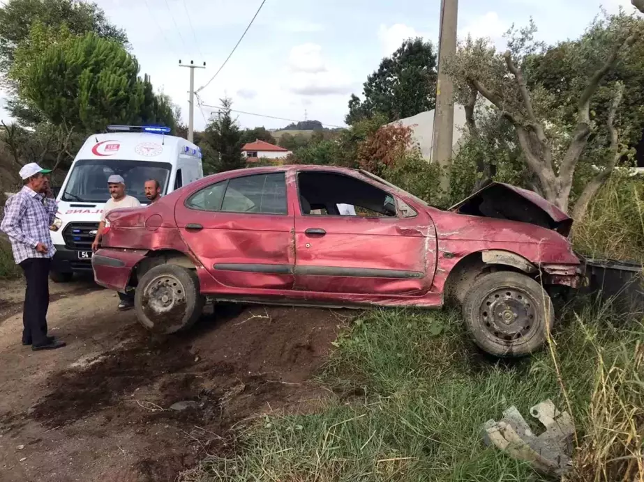 Sakarya'da Kontrolden Çıkan Otomobil Fidanlığa Uçtu